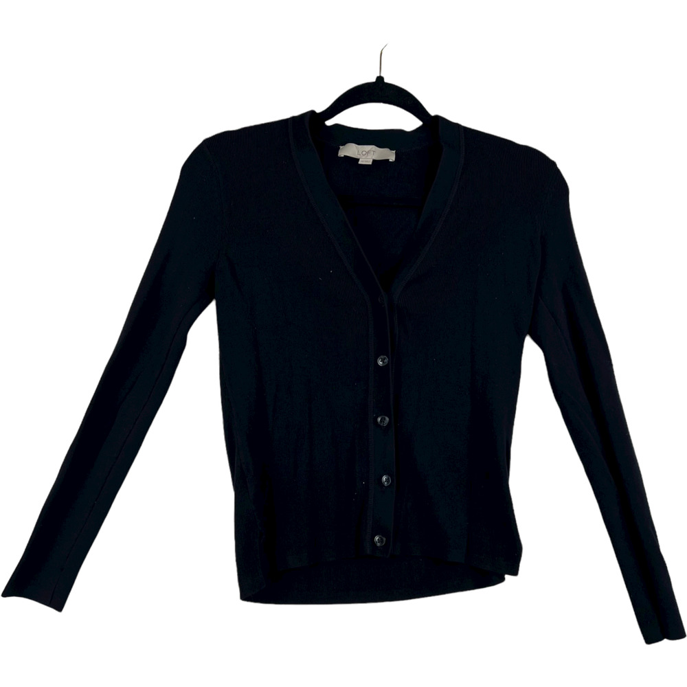 LOFT lightweight Black Long sleeve V-neck button down knit cardigan sz XS
